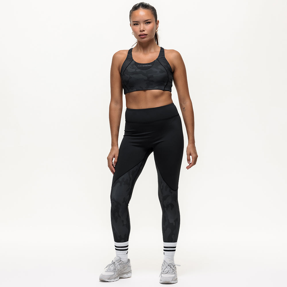Vertex Camo Multi Strap Sports Bra - Black Onyx