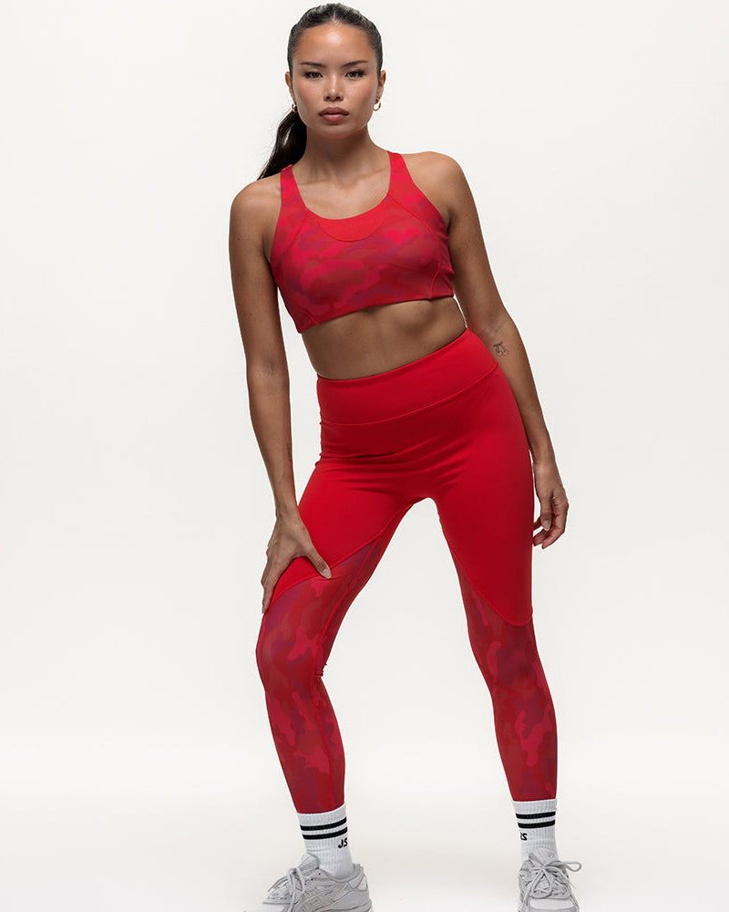 Vertex Camo High Rise Leggings - Ruby Red