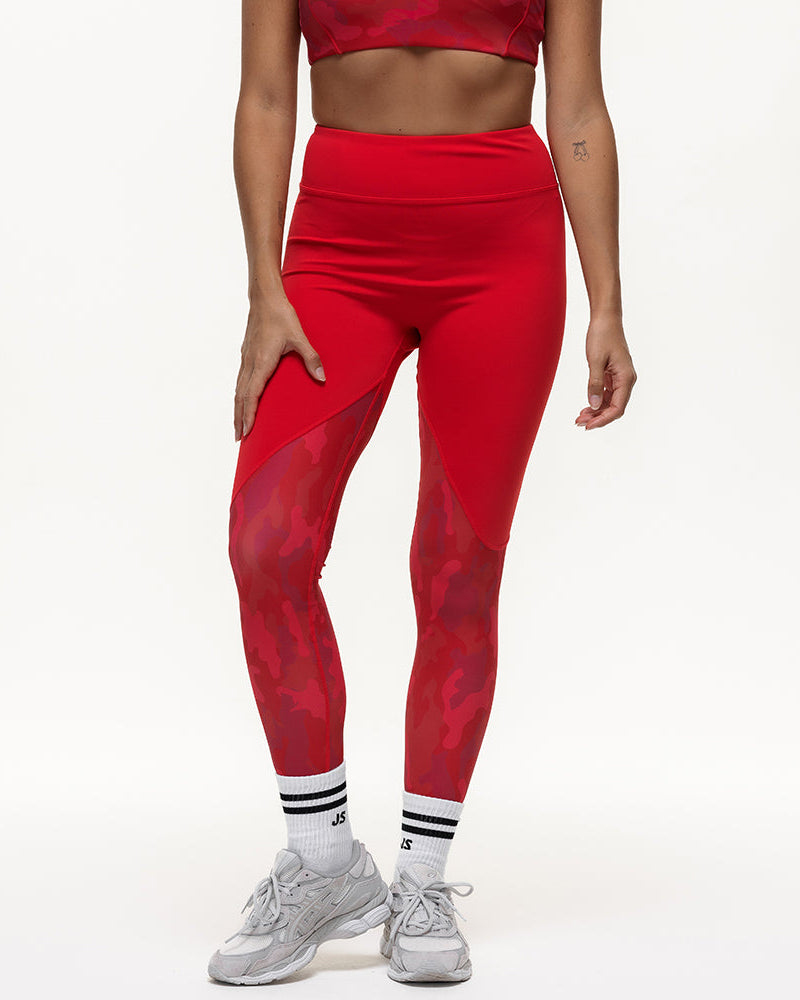 Vertex Camo High Rise Leggings - Ruby Red