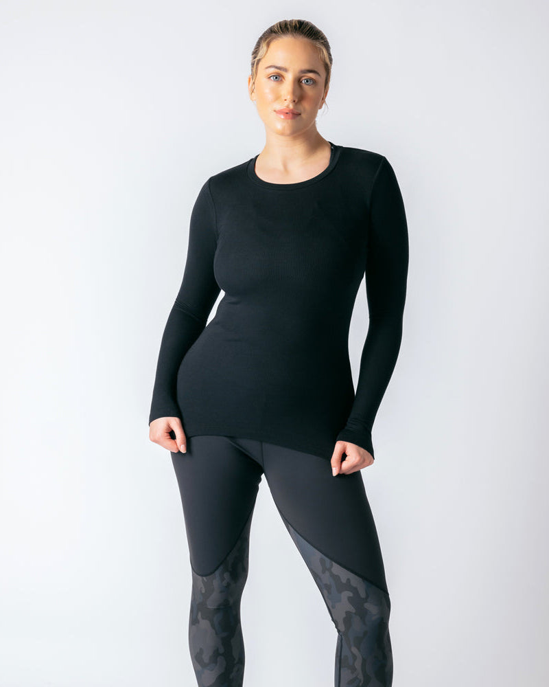 Long Sleeve Workout Tee - Black Onyx