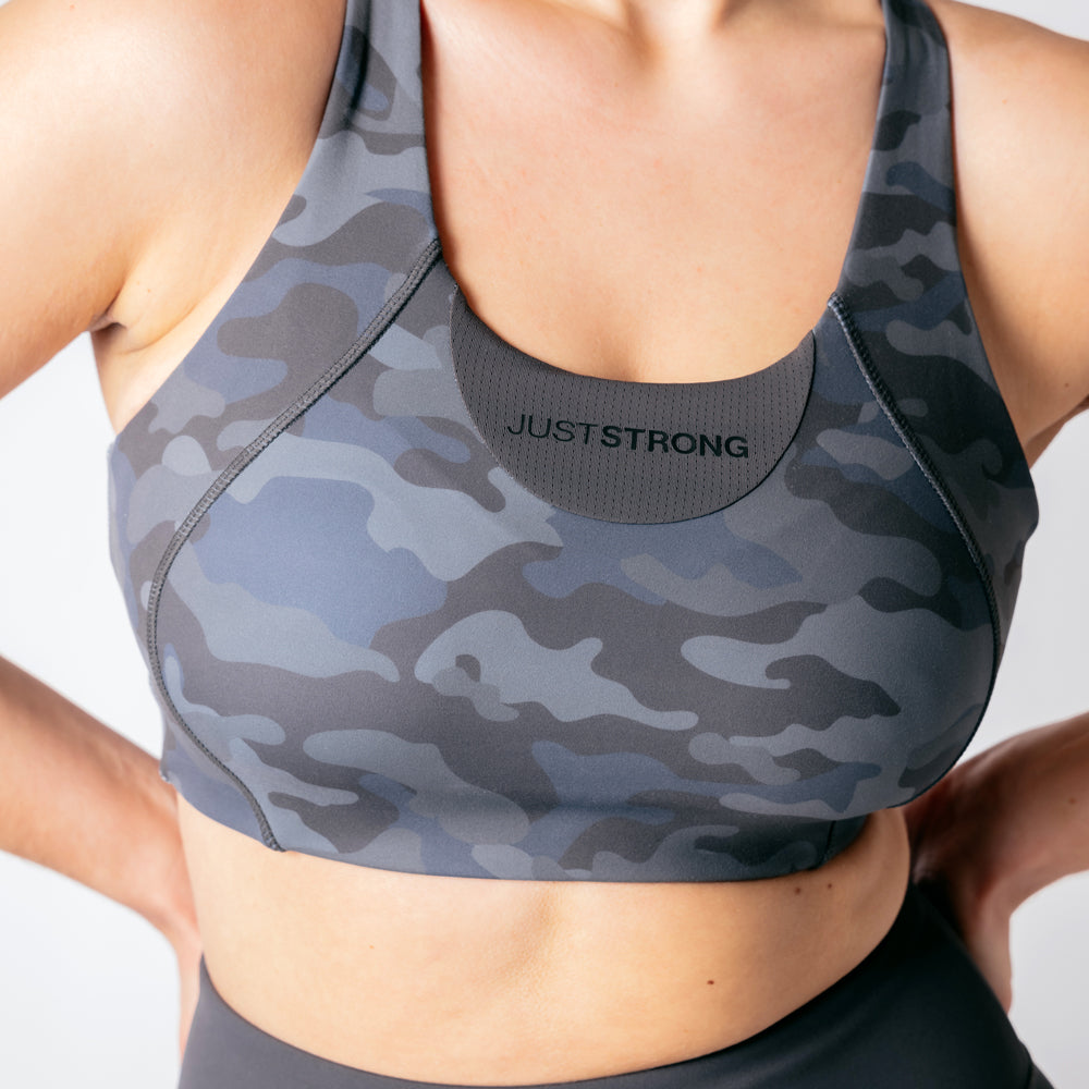 Vertex Camo Multi Strap Sports Bra - Washed Black