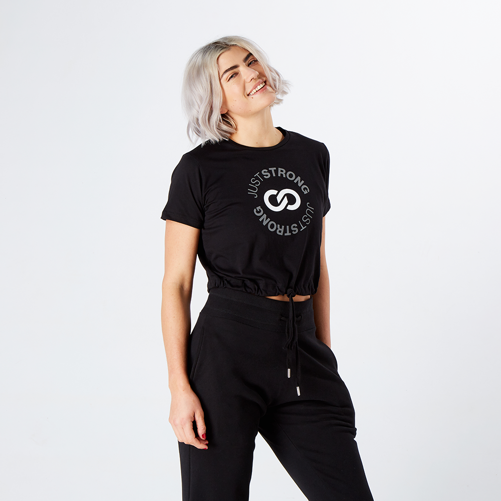 Black Reflective Cropped Stamp Graphic Tee